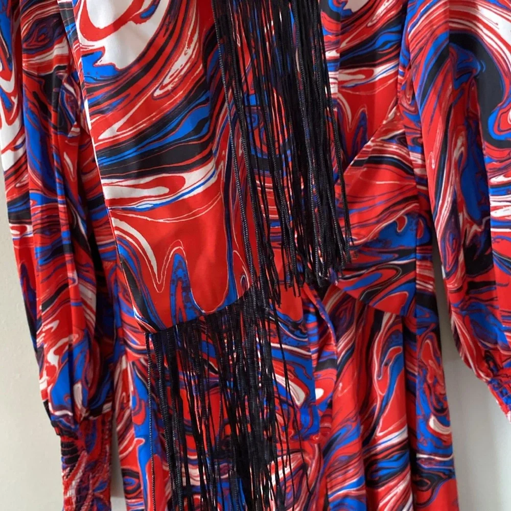 NWT Gabrielle Union x New York & co. Womens M Red Blue Marble-Print Maxi Dress